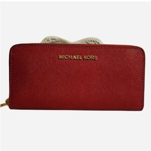 Michael Kors Red Leather Zip Wallet - Like NEW